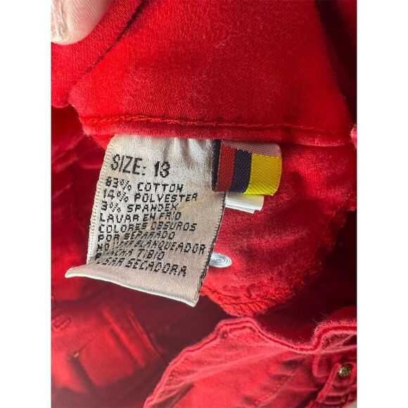 ModaXpress Y2K Red Cropped Pants Sz 13 Lace-Up Gold Button Streetwear Baddie - Picture 10 of 11